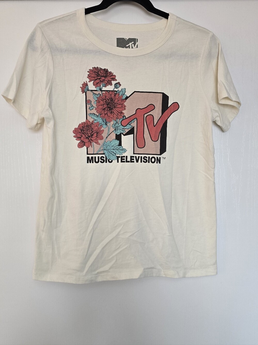 MTV - Cream Retro Floral Logo Short-Sleeve T-Shirt